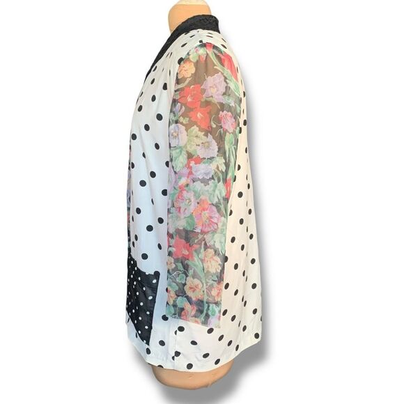 Vintage 90s Black Oversized Blazer Jacket Patchwork Polka Dot Floral Lace Collar - Picture 6 of 9